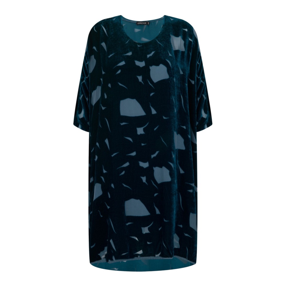 Grizas Julki Devore Velvet Tunic Dress Dark Teal Abstract Print Oversized Medium